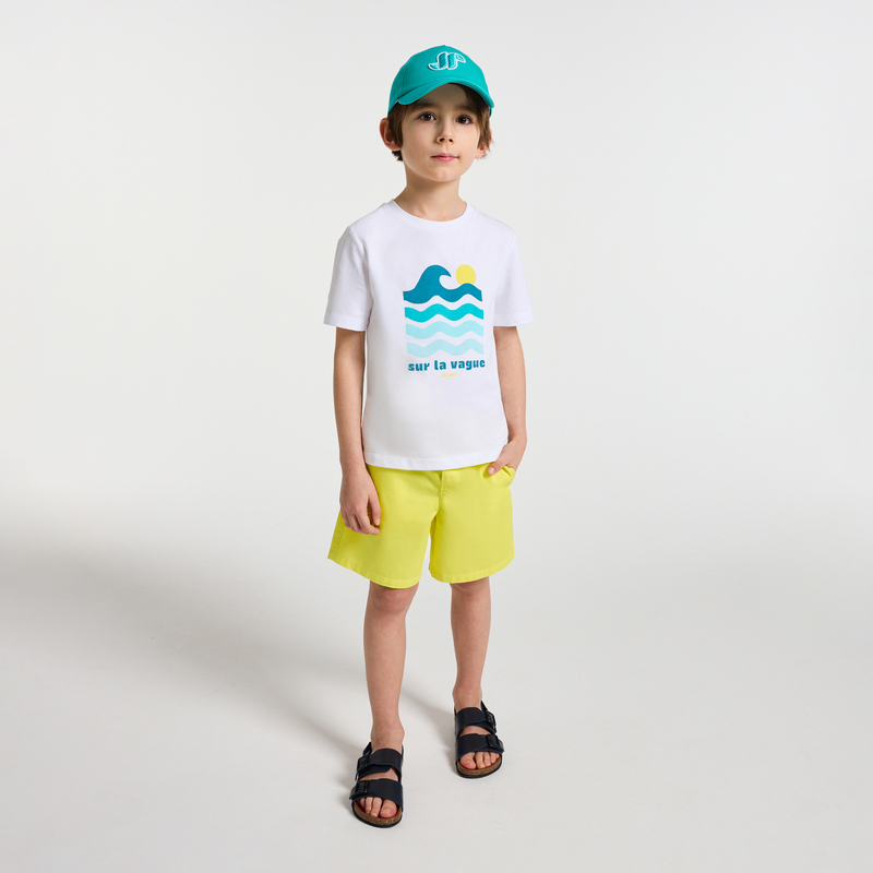 Short Garçon Coton Bermuda Taille Élastique Poches - Short Survêtement Décontracté Été Sport Casual